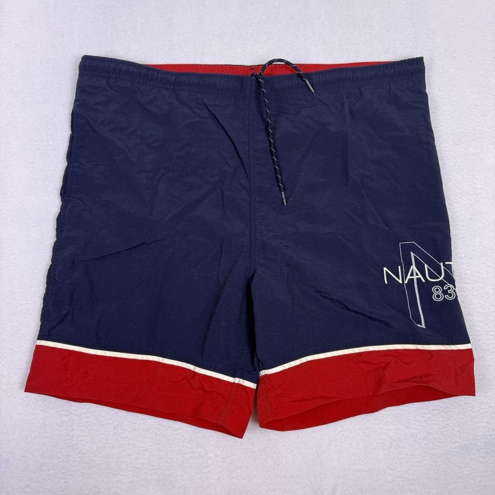 Nautica Men's Swim Trunks Size M Navy Blue Red N 83 Graphic Board Shorts